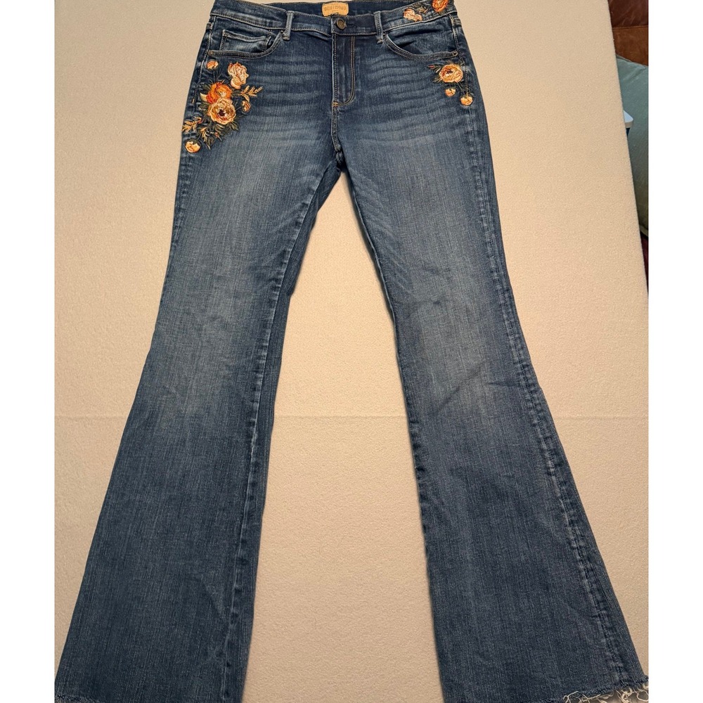 Driftwood Isabel Classic Fit Floral Embroidered Flare Jeans Blue Women Size 29
